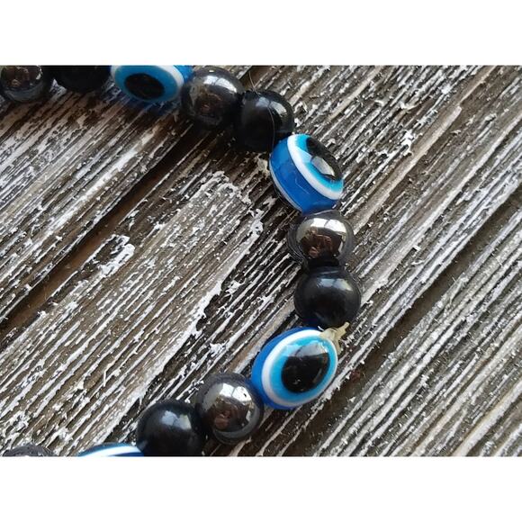 Vintage Black and Blue Glass Bead Bangle Bracelet,  Classic Stacking Bracelets, - Picture 3 of 8